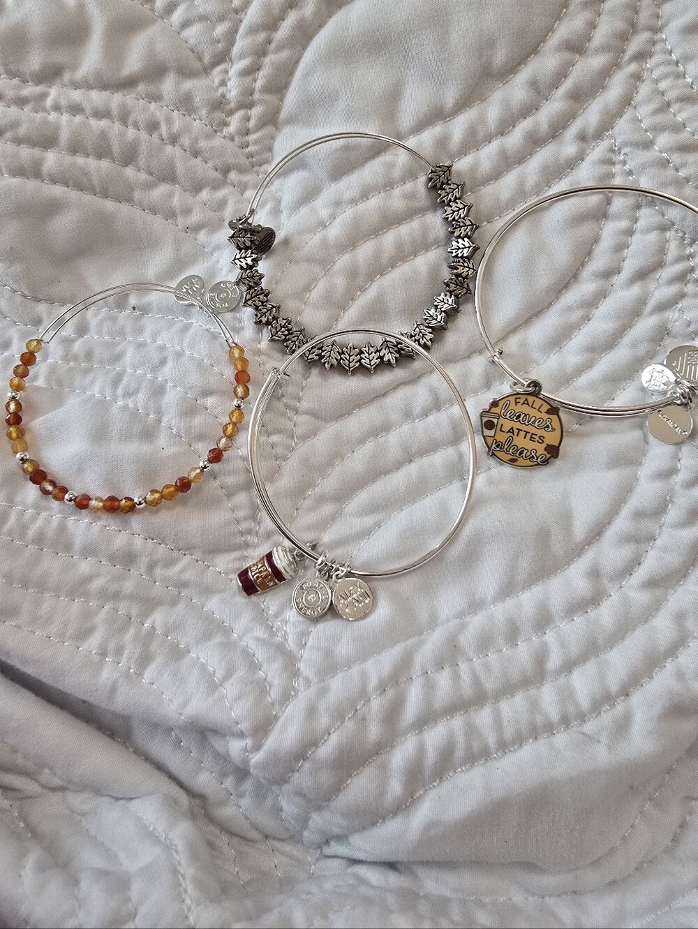 4 VINTAGE ALEX AND ANI An Silver-Tone  Bracelets with Autumn Beads and Charms.
